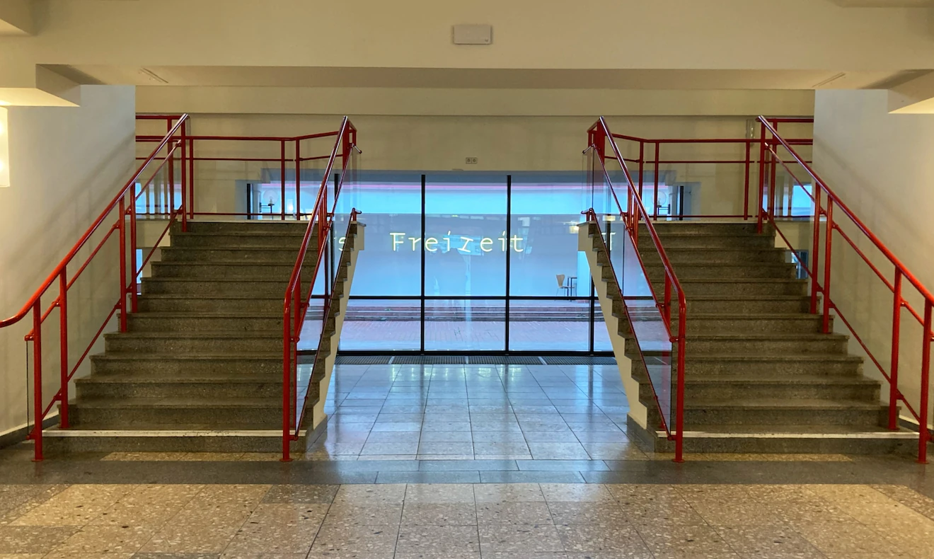 View through the entrance hall towards the courtyard